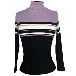 Vintage Ribbed Purple, Black, and White Turtleneck Size L